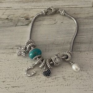 Judith Ripka Silver Multi Charm Bracelet.